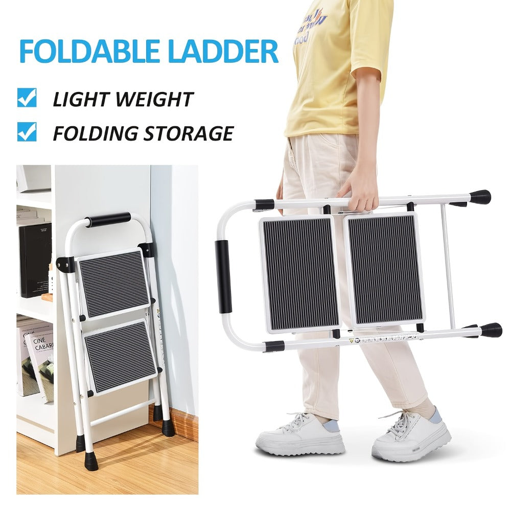 2 Step Ladder Foldable Heavy Duty Steel, Non-Slip Wide Pedal Step Stool with Safety Handle, Lightweight Portable Folding Step Ladder for Home Kitchen Bathroom Garage, 250lb Capacit - product image 2