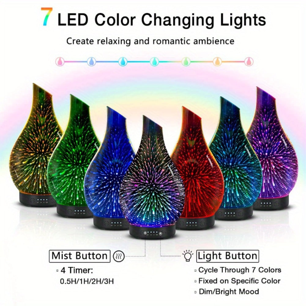 Essential Oil Diffuser Glass Ultrasonic Cool Mist Aromatherapy Diffuser – 4.06 oz Quiet Waterless Auto Shut-Off, 4 Timer Settings, 7 Color Night Light, Home Office Bedroom Use (Sil - product image 6