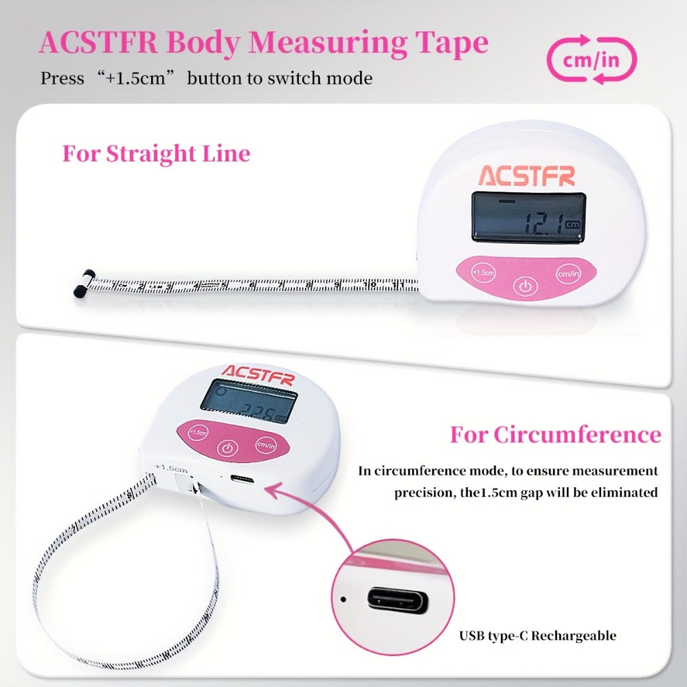 Digital Body Measuring Tape 60 Inch 150cm Smart Retractable Electronic Tape Measure for Weight Loss Waist Hip Chest Arm Body Measurement USB Rechargeable Fitness Tracker Tool - product image