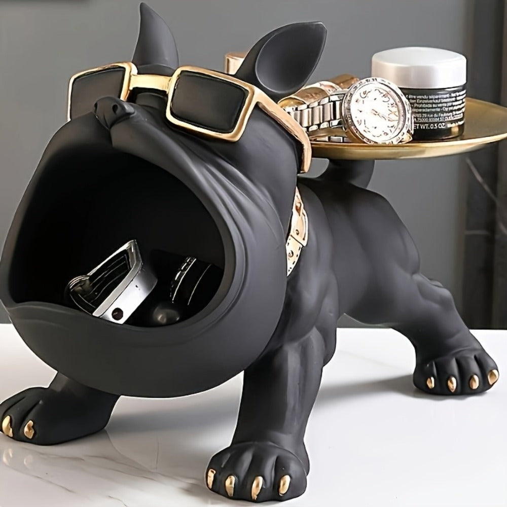 Resin Pug Bulldog Decorative Tray Statue | Dog Tray Organizer for Keys Jewelry Candy Earrings | Modern Art Home Decor Sculpture for Entryway Desk Office Dining Table | Unique Dog L - product image