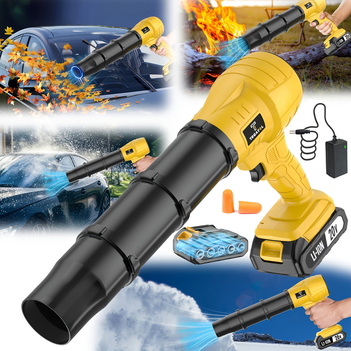 Turbo Blower, 20000RPM Electric Cordless Leaf Blower, 20V 2.0/4.0AH Battery Jet Dry Blower, High Pressure Air Blower, Jet Blower Car Dryer, Hand Held Snow Blower, Home Outdoor