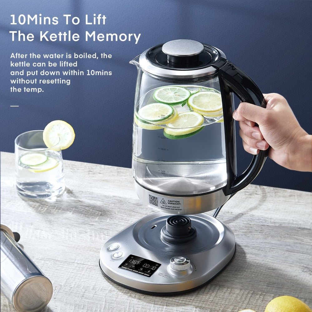 Electric Tea Kettle with 9 Temperature Control Presets – 1.7L Borosilicate Glass Kettle, 1200W, Removable Infuser, 2-Hour Keep Warm, Stainless Steel Hot Water & Tea Pot for Home &  - product image 9