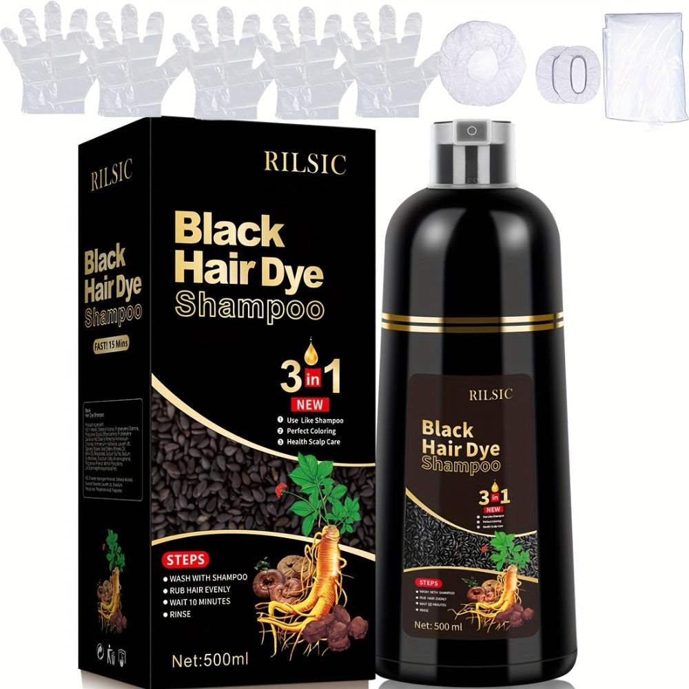 Grey Hair Dye Shampoo 3-in-1 Natural Plant-Based Herbal Formula — Non-Stick Scalp, Covers White Hair in Minutes, 500ml — Black, Dark Brown, Chestnut Brown for Men & Women - product image 3