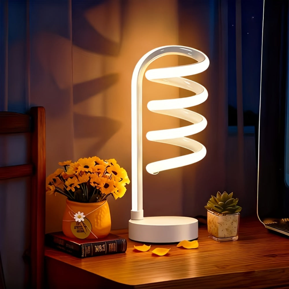 Dimmable Spiral Table Lamp with Touch Control & USB-C Charging Port, 3-Way Brightness Bedside Nightstand Lamp, Modern Minimalist LED Desk Lamp for Bedroom Living Room, Black & Whit - product image 19
