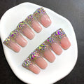 Press On Nails Duckbill French Tip AB Diamond Shiny Nude – Long Handmade Wearable Nail Set 10pcs with Tools for Wedding Party Date School S/M/L - product image 15