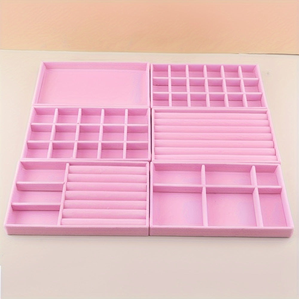 Stackable Jewelry Organizer Trays 6-Piece Set – Rectangular Multi-Compartment Drawer Inserts with Removable Dividers for Earrings, Rings, Necklaces & Bracelets – Tabletop Jewelry D - product image 8