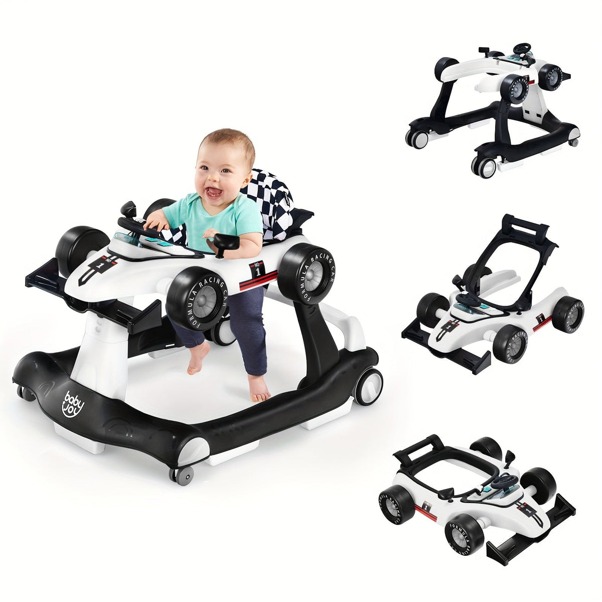 4-in-1 Collapsible Baby Walker with Activity Toy Tray & Adjustable Height – Sit-to-Stand Push Walker for Infants & Toddlers, Removable Washable Seat Pad, Safe - product image 14