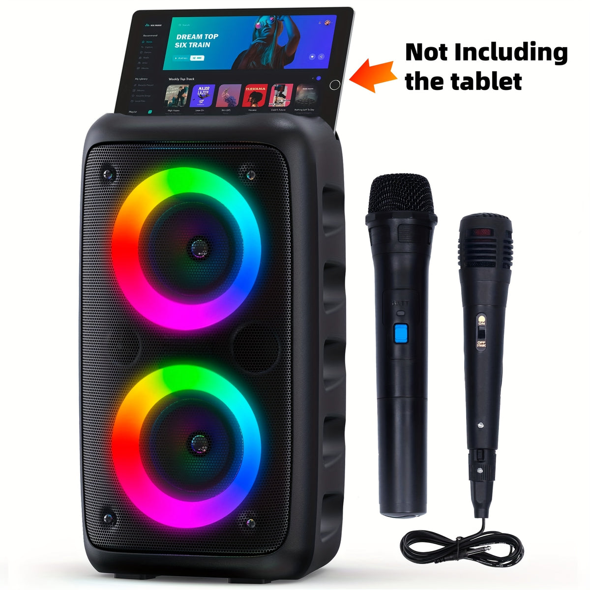 Bluetooth speaker, wireless speaker, karaoke machine with 1 wired microphone or 1 wired microphone+1 wireless microphone, adult portable speaker, PA system with LED lights singing karaoke speaker