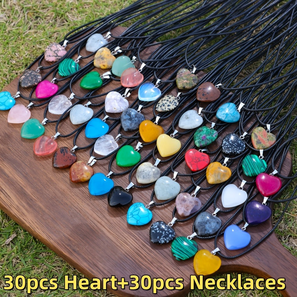 Crystal Natural Stone Pendant Necklace Set Bulk 60Pcs 30Sets Hexagonal Shaped Assorted Color for Jewelry Making Craft DIY Daily Wear Gift - product image 7