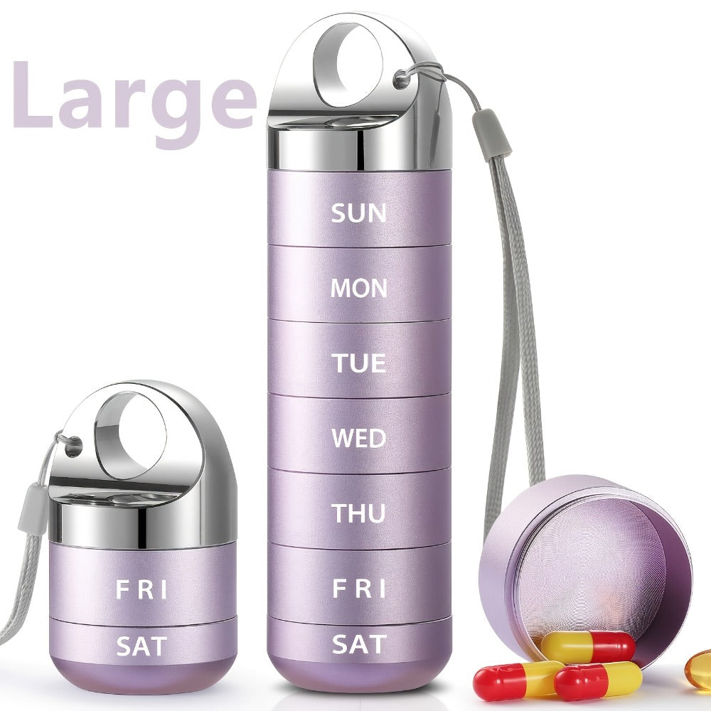 Weekly Pill Organizer Waterproof, Large Aluminum Alloy 7-Day Pill Box for Medications Vitamins Supplements, Portable Travel Pill Case, Blue Black Pink Gray Purple - product image 6
