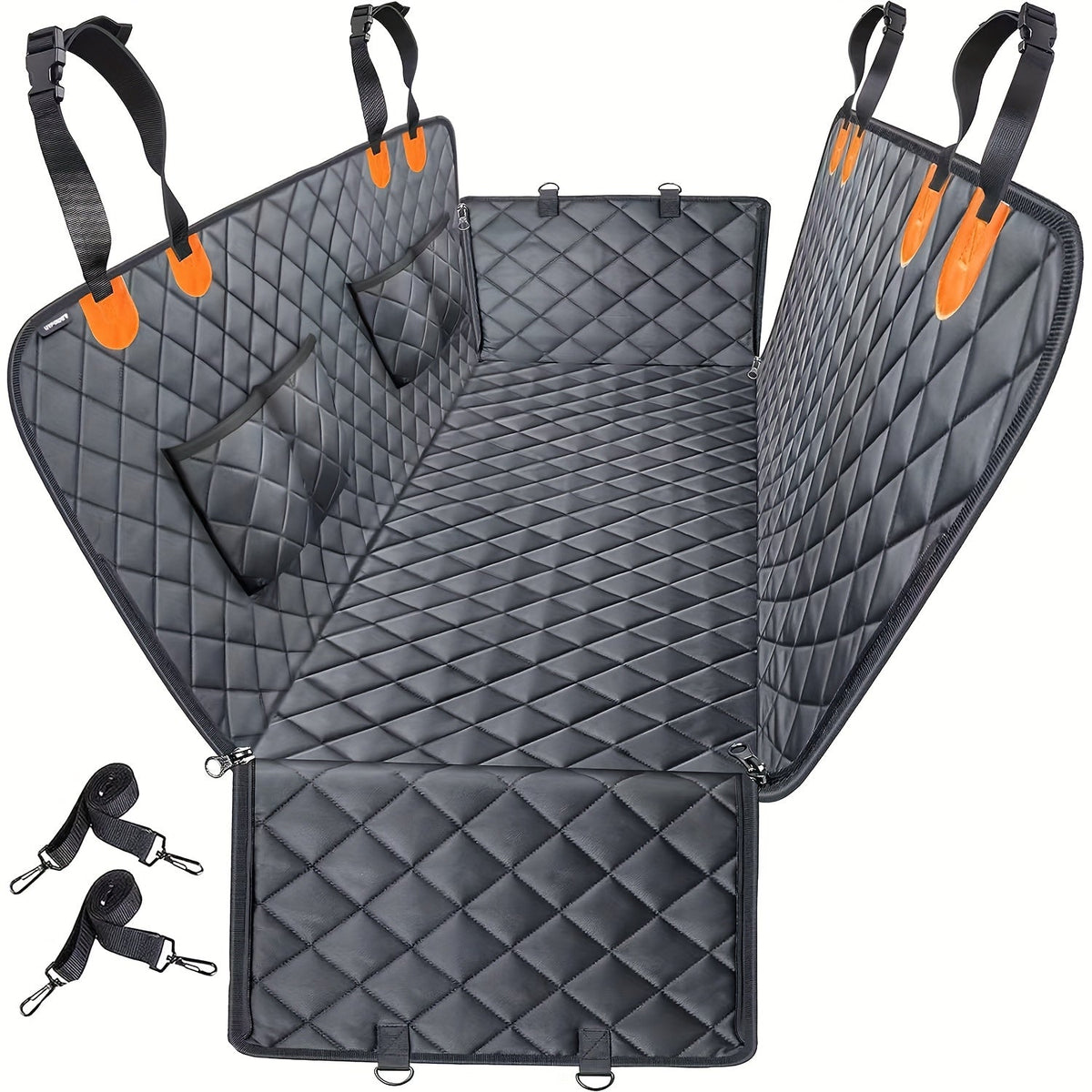 Dog Car Seat Cover Pet Hammock for Back Seat – Universal Fit for Cars Trucks SUVs – Waterproof Scratch-Proof Nonslip Dog Seat Cover with 4 Side Pockets – Washable Pet Travel Protector
