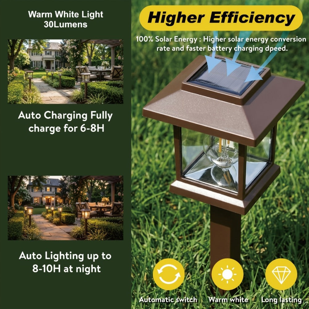 Solar Pathway Lights Outdoor Edison Style LED – Up to 12 Hours Auto On/Off IP44 Waterproof | Warm White Solar Garden Lights for Yard, Driveway & Walkway | Black & Brown Upgraded St - product image 6