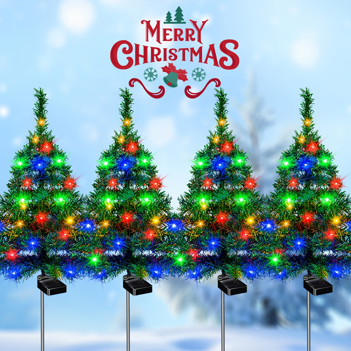 4pcs Solar Christmas Tree Lights - IP65, 4 pcs Suitable for Outdoor Lawns, Terraces, Balconies - Durable Plastic, No Wiring Required, Solar Outdoor Lights - product image