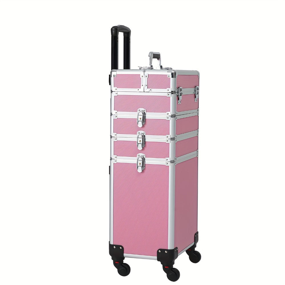 Rolling Makeup Case Aluminum 4-in-1 Extra Large Professional Cosmetic Trolley with 360° Swivel Wheels for Makeup Artist Tattoo Artist Salon Travel Black Pink Silver - product image 13