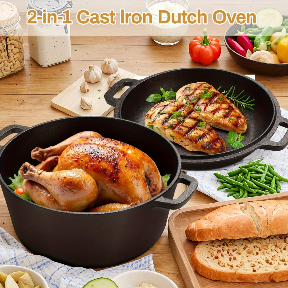 Cast Iron Dutch Oven Set 5.1QT & 7QT with Skillet Lid – Pre-Seasoned 2-in-1 Cookware for Stovetop, Induction, Oven, Campfire & BBQ, Sourdough Bread Baking, Frying, Camping - product image 14
