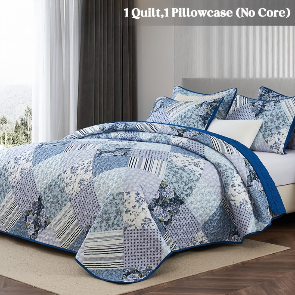 Quilt Set 2 3 Piece Lightweight Floral Patchwork Coverlet Bedding Set with Pillow Shams, Boho Quilted Bedspread for Twin Full Queen King, All Season Soft Cozy Bed Cover Green Blue  - product image 5
