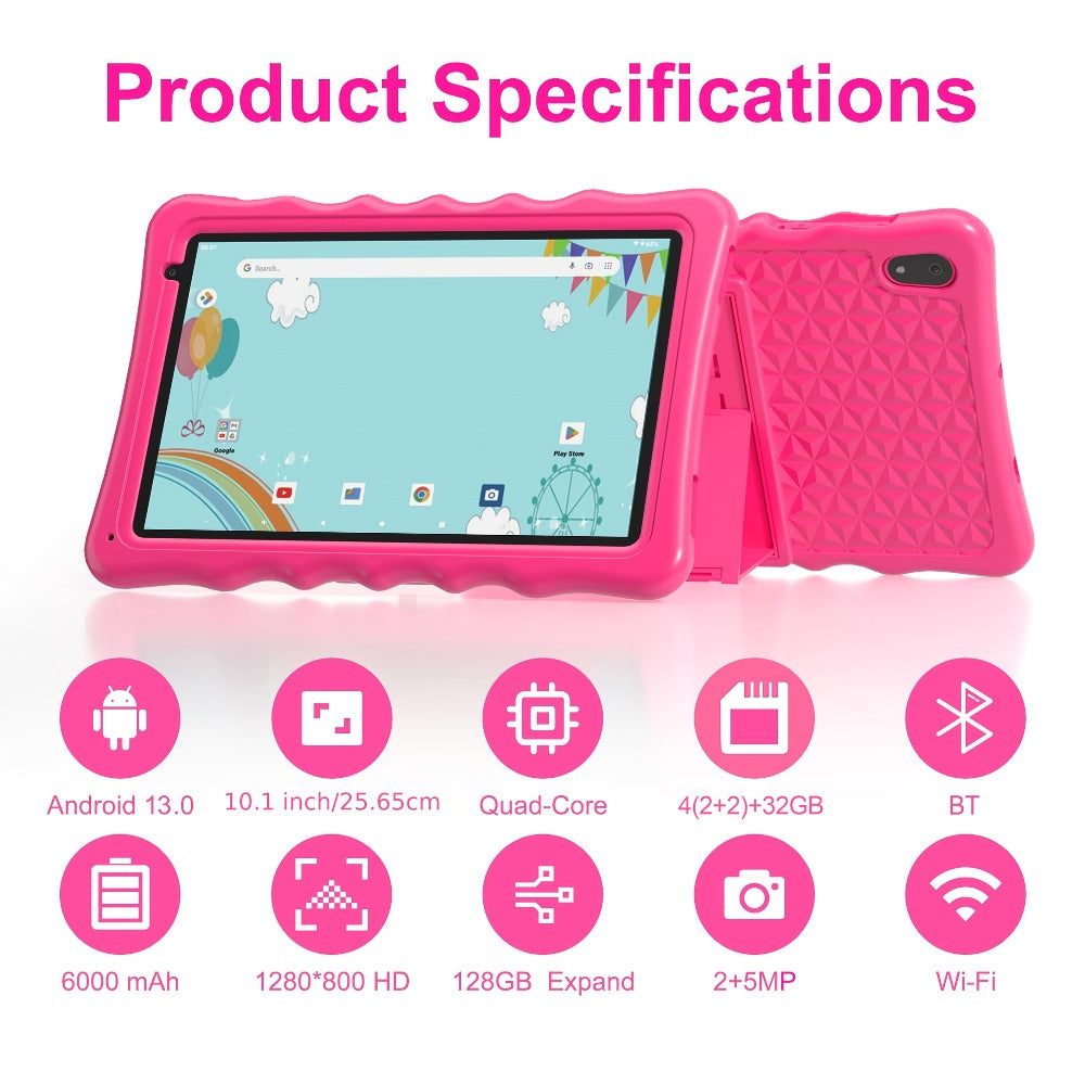 Learning Tablet Gift for Boys & Girls, Blue / Pink – Kids Tablet 10.1 Inch Android 13 with 4GB RAM 32GB, 6000mAh Battery, Dual Camera, WiFi, Bluetooth - product image 4