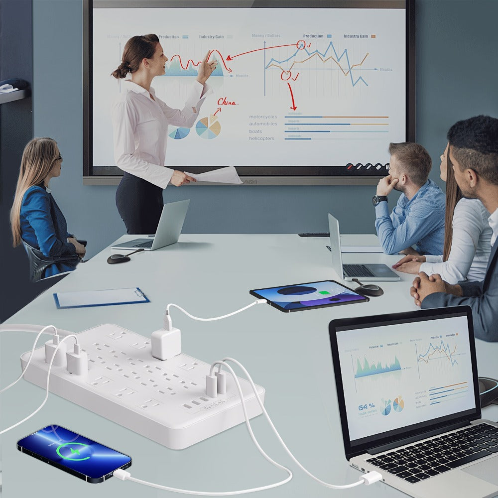 Surge Protector Power Strip with USB C Ports 22 AC Outlets 5 USB Ports - 6ft Flat Plug Extension Cord PD 20W Fast Charging 1875W 15A - Heavy Duty Wall Mount Under Desk Power Strip  - product image 6