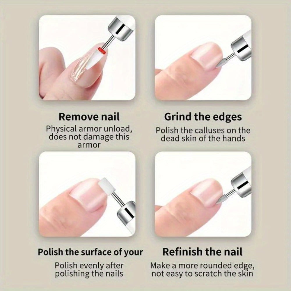 Electric Nail Drill Cordless USB Rechargeable 12 Bits Sanding Bands Manicure Pedicure Kit Low Noise Portable Pen Style Home Salon Beginner Professional Golden White - product image 15