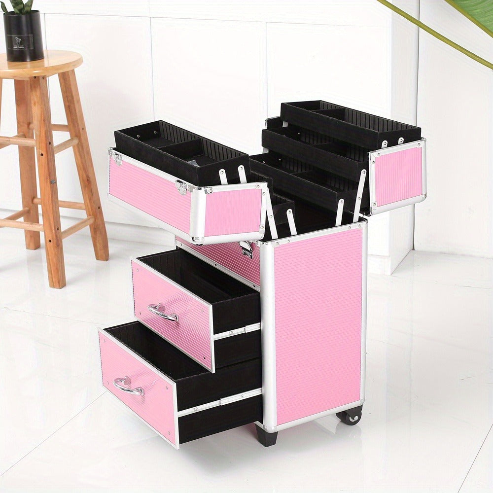 Makeup Train Case 4 Tier Lockable with Extendable Trays Large Capacity Cosmetic Organizer Box for Makeup Artists Salon Professional Beauty Storage Portable Travel Case Pink - product image 2