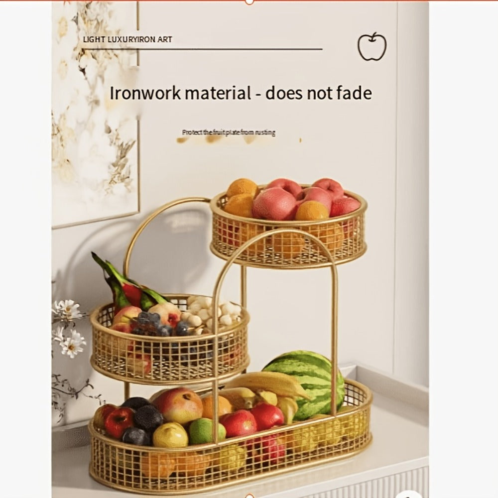 3-Tier Metal Fruit Basket Stand Extra Large Heavy Duty Countertop Fruit Bowl with Grid Design, Breathable Ventilated Multi-Level Storage Rack for Fruits Vegetables Bread Kitchen Or - product image 9