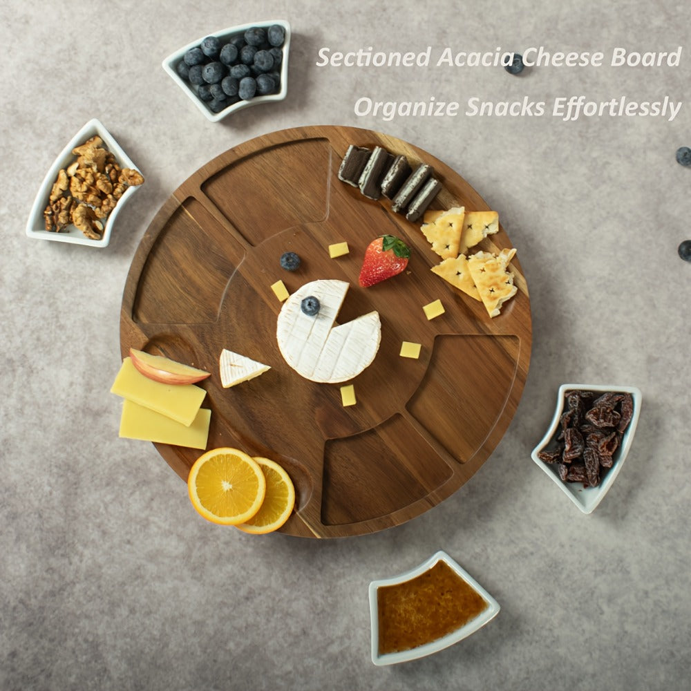 Acacia Wood Charcuterie Board Set Circular Cheese Board with Drawer Knife Set & Ceramic Bowls | Premium Serving Platter Gift Set for Housewarming Bridal Shower Wedding Birthday Wom - product image 4