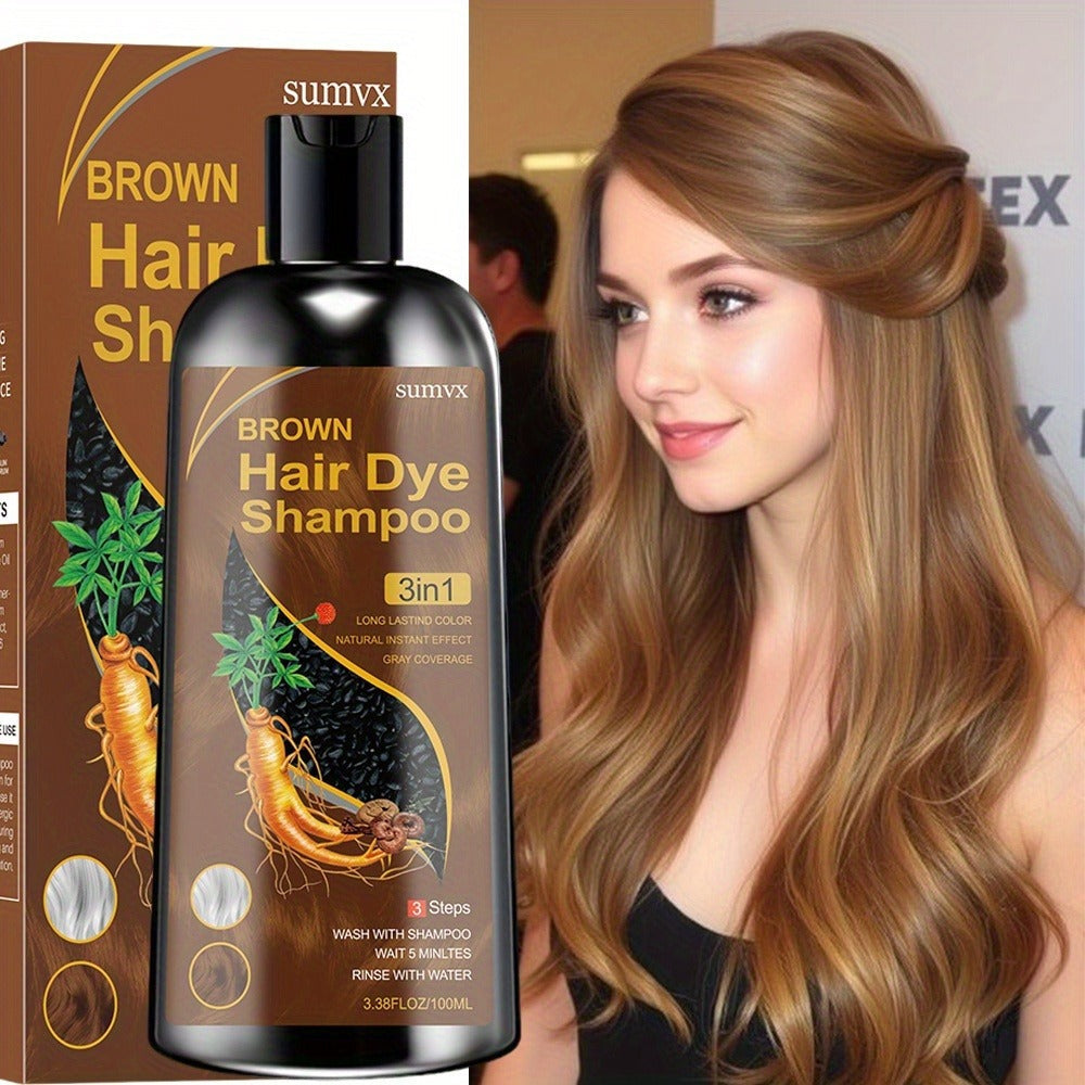 Gray Hair Coverage Shampoo 3-in-1 Natural Plant Formula – Long-Lasting Color, Deep Moisturizing, Gentle Non-Irritating Plant-Based Hair Dye Shampoo in Brown, Chestnut Brown & Black - product image