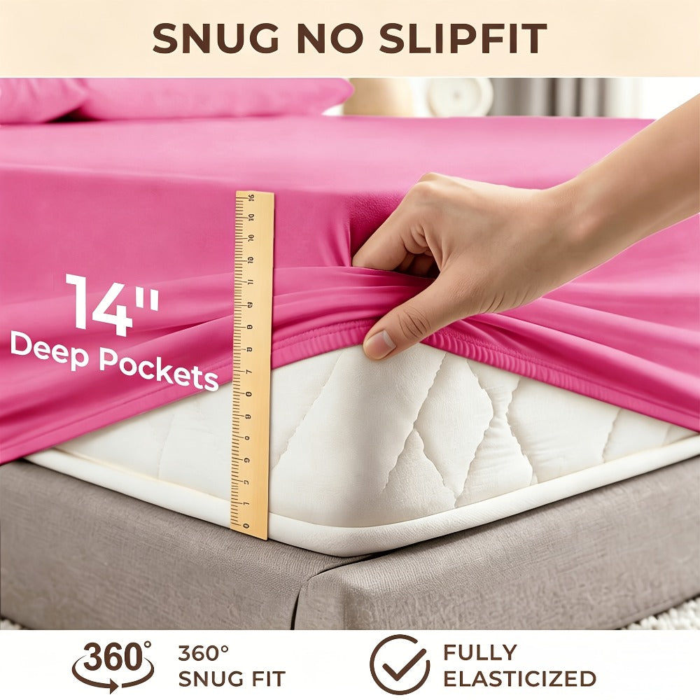 Cooling Bed Sheet Set 4 Piece Bamboo Rayon Deep Pocket Twin Full Queen King Extra Soft Wrinkle Fade Stain Resistant Hotel Luxury Pillowcase Bedroom Decor - product image 2