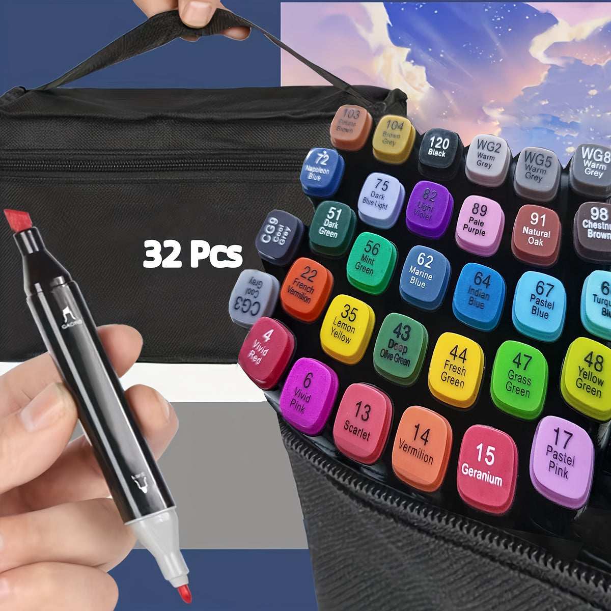 32/60+17/100/100+17/172 Colors Dual Tip Artist Alcohol Markers Set with Carrying Case, for Drawing, Sketching, Card Making and Illustration - Perfect for - product image