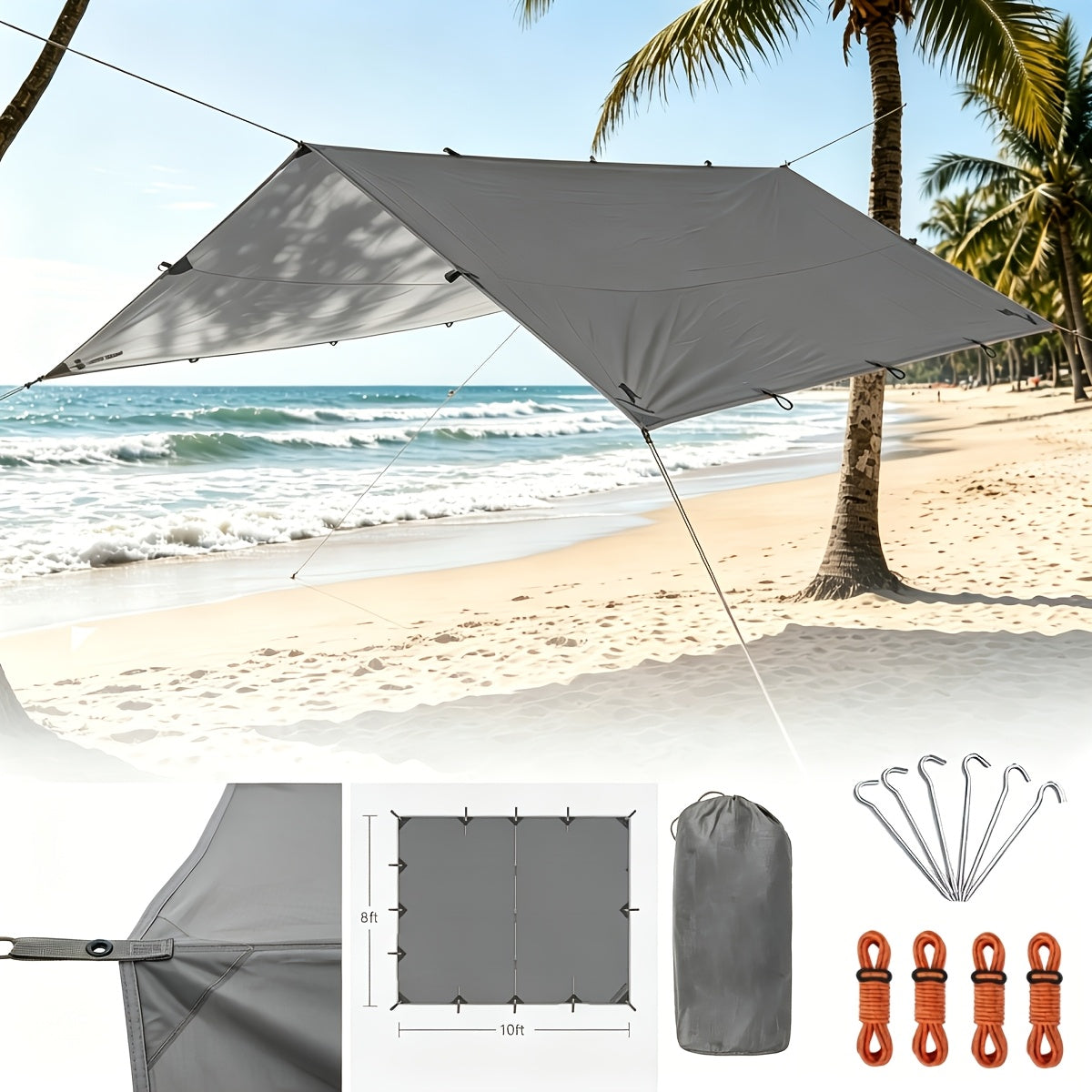 Camping Tarp Canopy with UV Protection – Multiple Colors & Sizes – Portable Collapsible Waterproof Shelter Tent for Backpacking, Hiking, Garden, Outdoor Survival