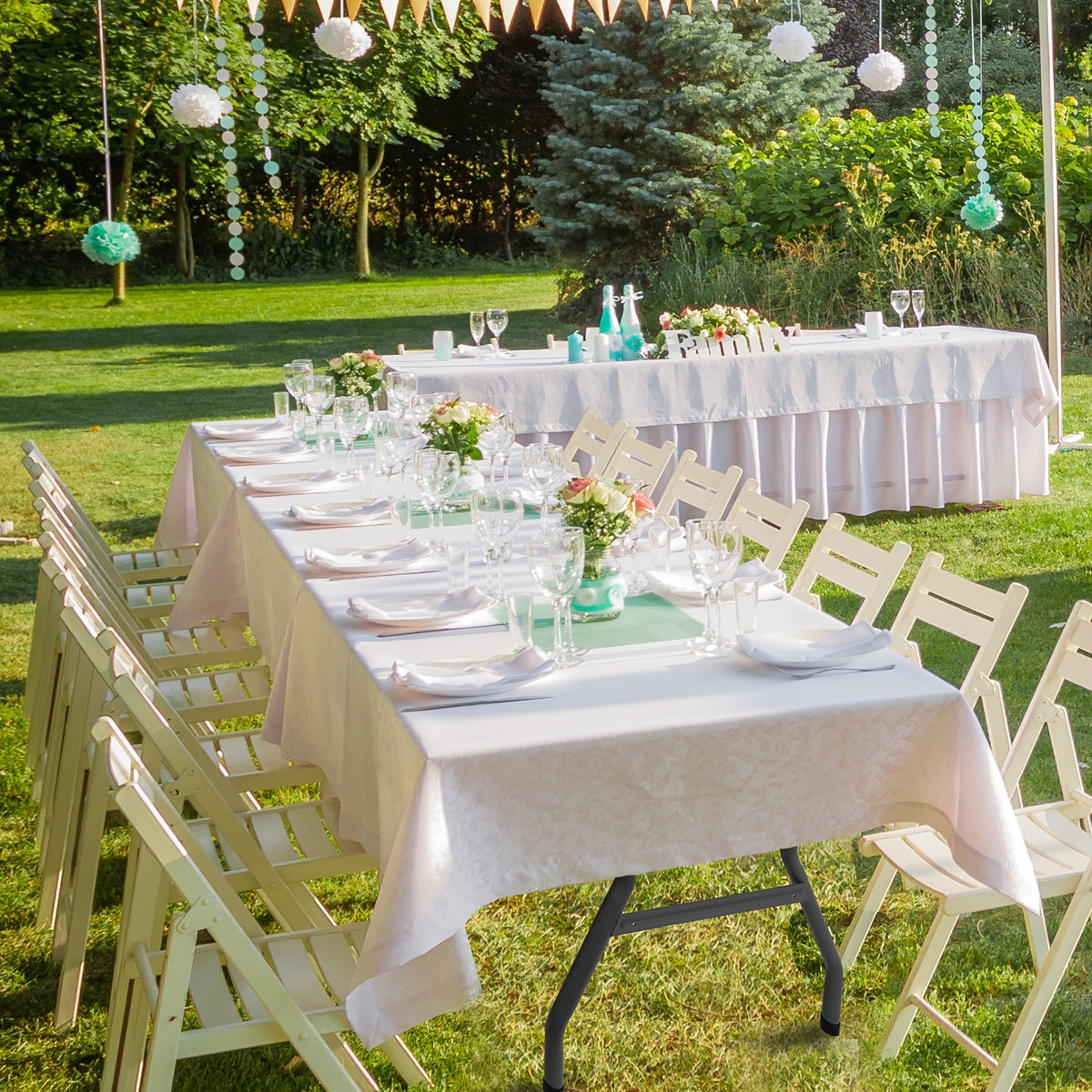 4ft/6ft Plastic Folding Table, Portable Dining Table Indoor Outdoor with Carrying Handle, Locks, Picnic Table -White - product image 6