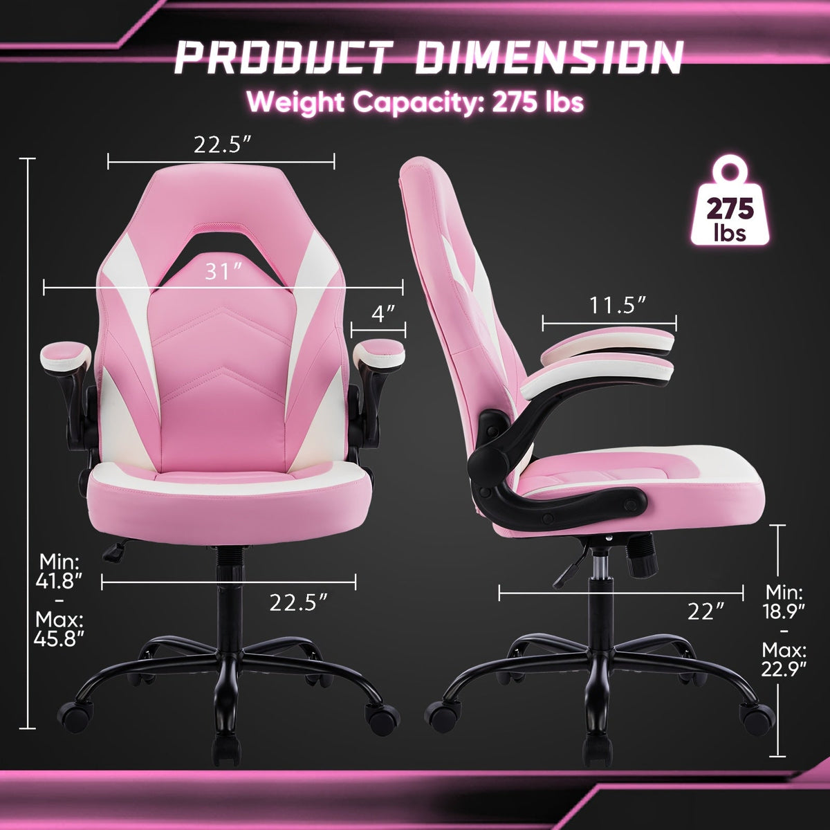 Esports Racing Style Computer Office Chair with Footrest for Home Office Desk Work Study – Ergonomic Gaming Chair with Rotating Armrest Lumbar Support & Headrest