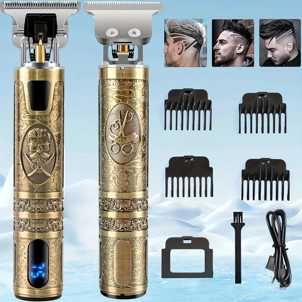 LED Hair Trimmer for Men - T-Blade USB Rechargeable 2000mAh, Vintage Dragon & Mustache Design, 4 Guide Combs, Cordless Precision Grooming, Holiday Gift for Him - product image 3