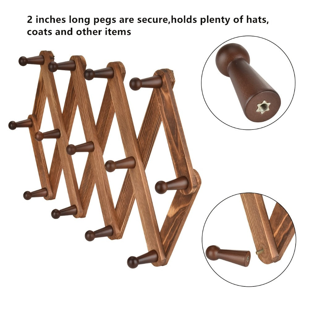 Wall Hat Rack Expandable Wood Accordion Hanger - 13 Hooks for Baseball Caps Coats Scarves Jewelry, Vintage Entryway Hallway Organizer - product image 7