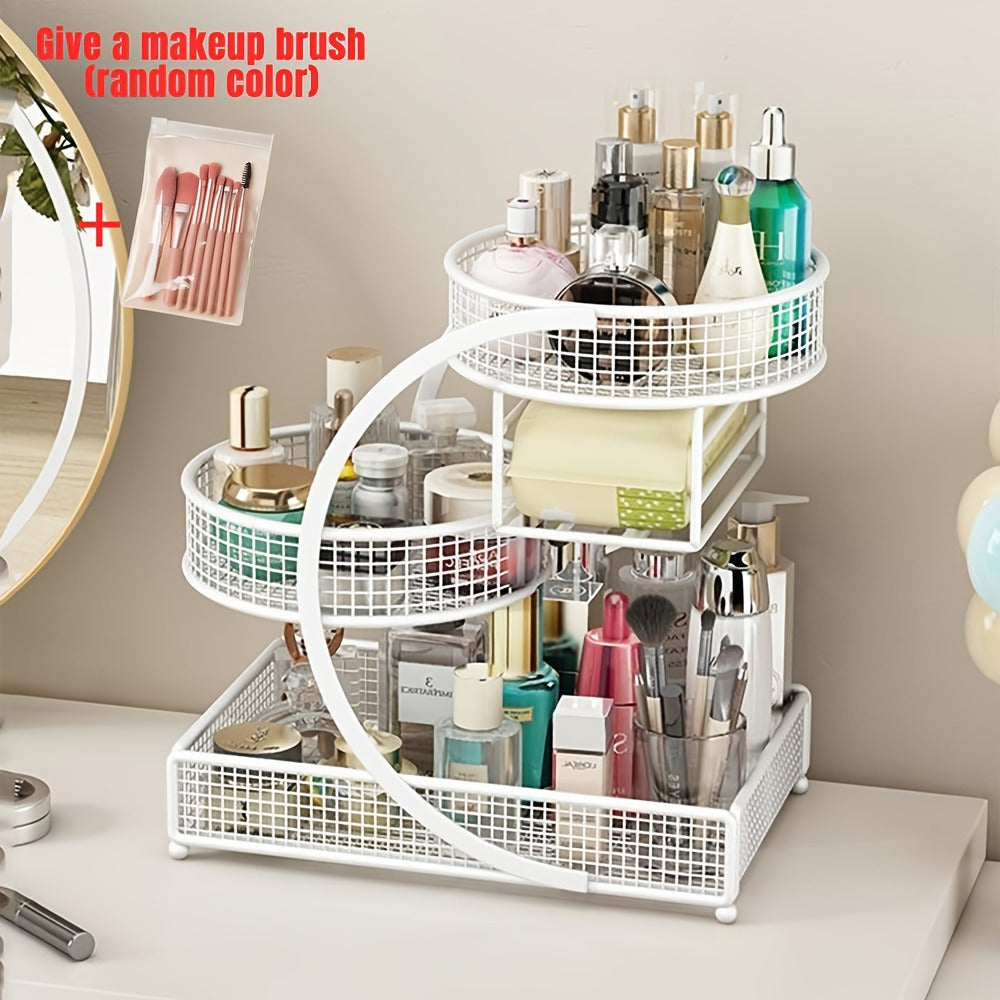 Lightweight Metal Cosmetic Storage Rack with Makeup Brushes Included No-Installation Countertop Organizer for Bathroom Dresser Vanity Skincare Makeup Black White - product image 5