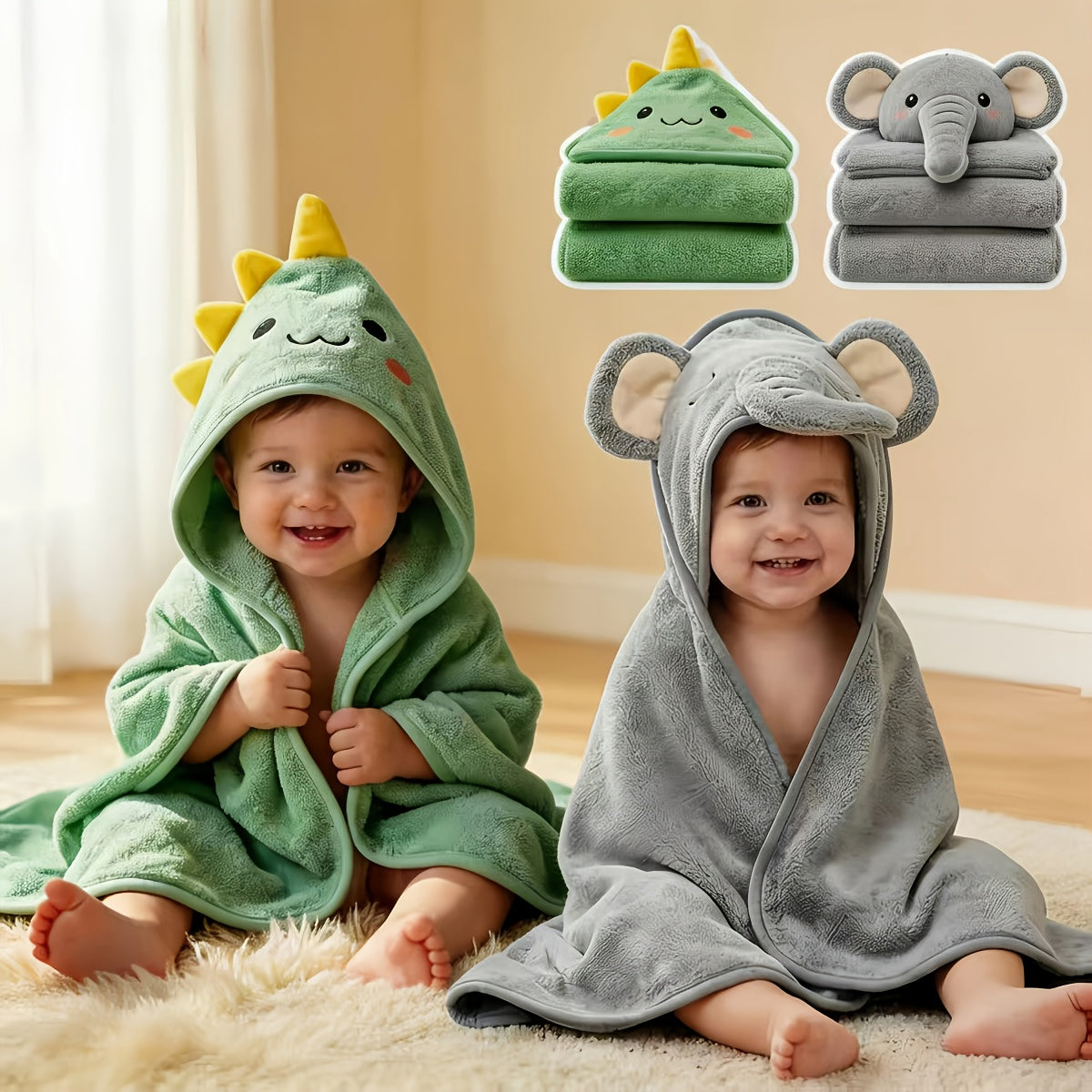 Large Jumbo Baby Towels & Swaddles Suitable for Newborns, Infants, Toddlers - Dual-Purpose Soft Absorbent Towels with Print, /Grey///, Hand Wash Care for Boys - product image