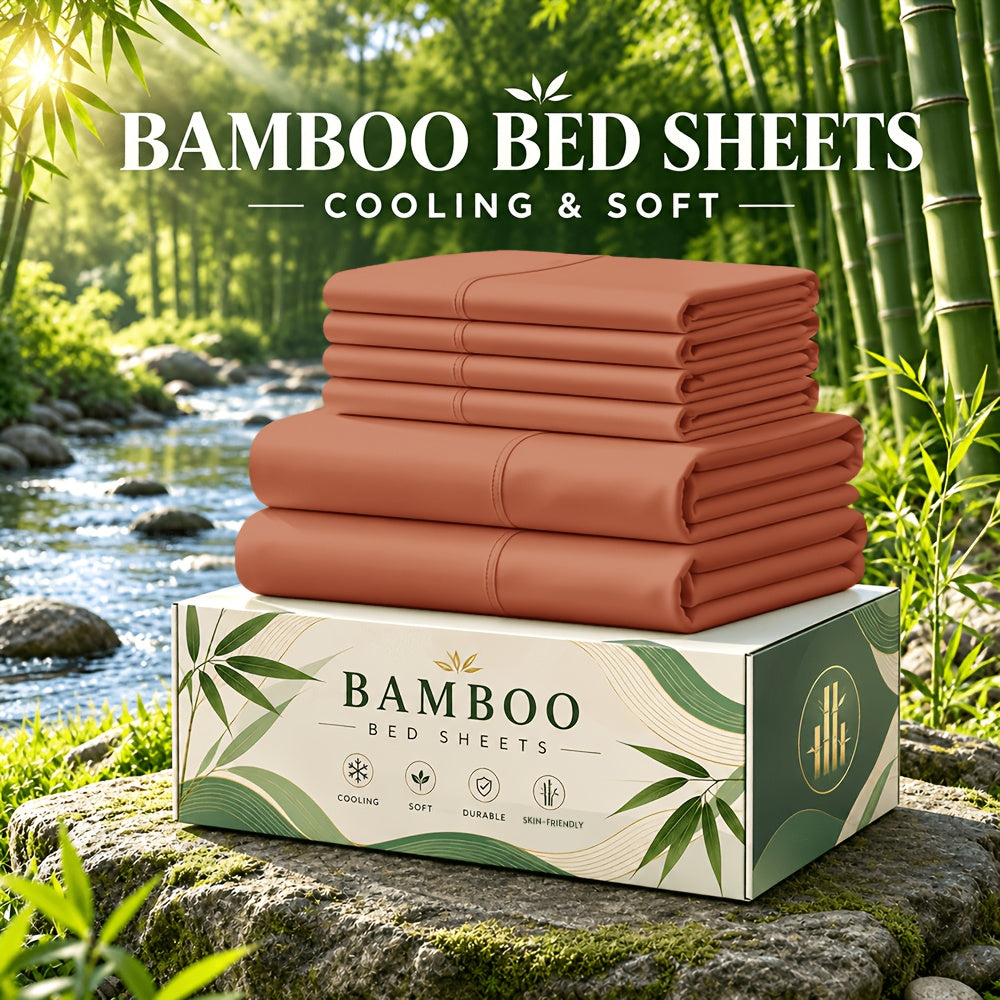 6 pcs Deep Pocket Cooling Bamboo Sheet Set, Luxurious and Ultra-Soft, Breathable, 16 Inch Extra Deep Pocket, Twin, Full, Queen, King, Multiple Colors to Choose - product image 22