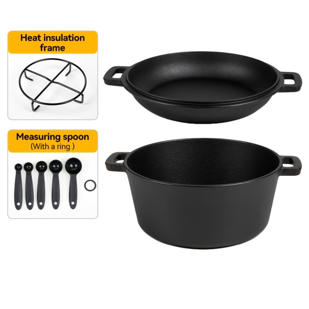 Cast Iron Dutch Oven Set 5.1QT & 7QT with Skillet Lid – Pre-Seasoned 2-in-1 Cookware for Stovetop, Induction, Oven, Campfire & BBQ, Sourdough Bread Baking, Frying, Camping - product image 7