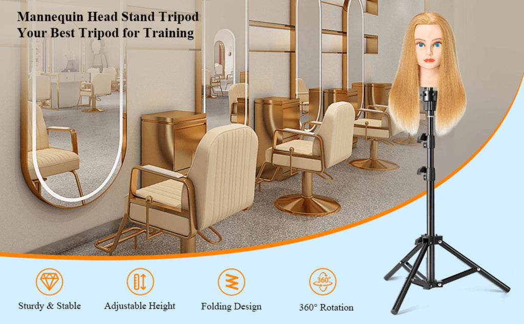 Adjustable Wig Stand Tripod 360 Rotation Aluminum Alloy Height Adjustable to 50 Inch Foldable Portable Mannequin Head Stand for Styling Cosmetology Hairdressing Training Home Salon - product image 8