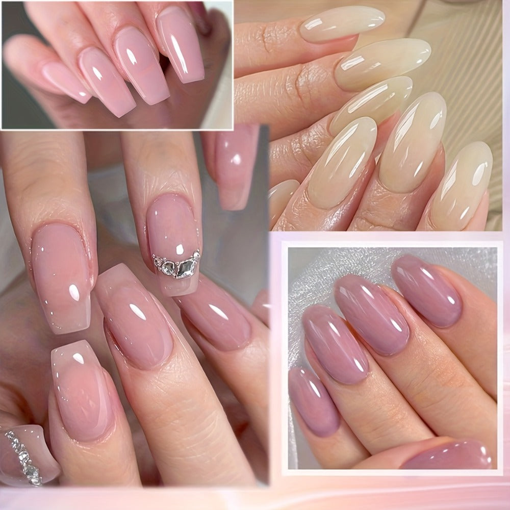 Jelly Gel Nail Polish Set 4pcs Nude Icy Translucent - Semi-Permanent LED Cured Long Lasting Glossy DIY Home Manicure Nail Art Kit 0.51oz - product image 7
