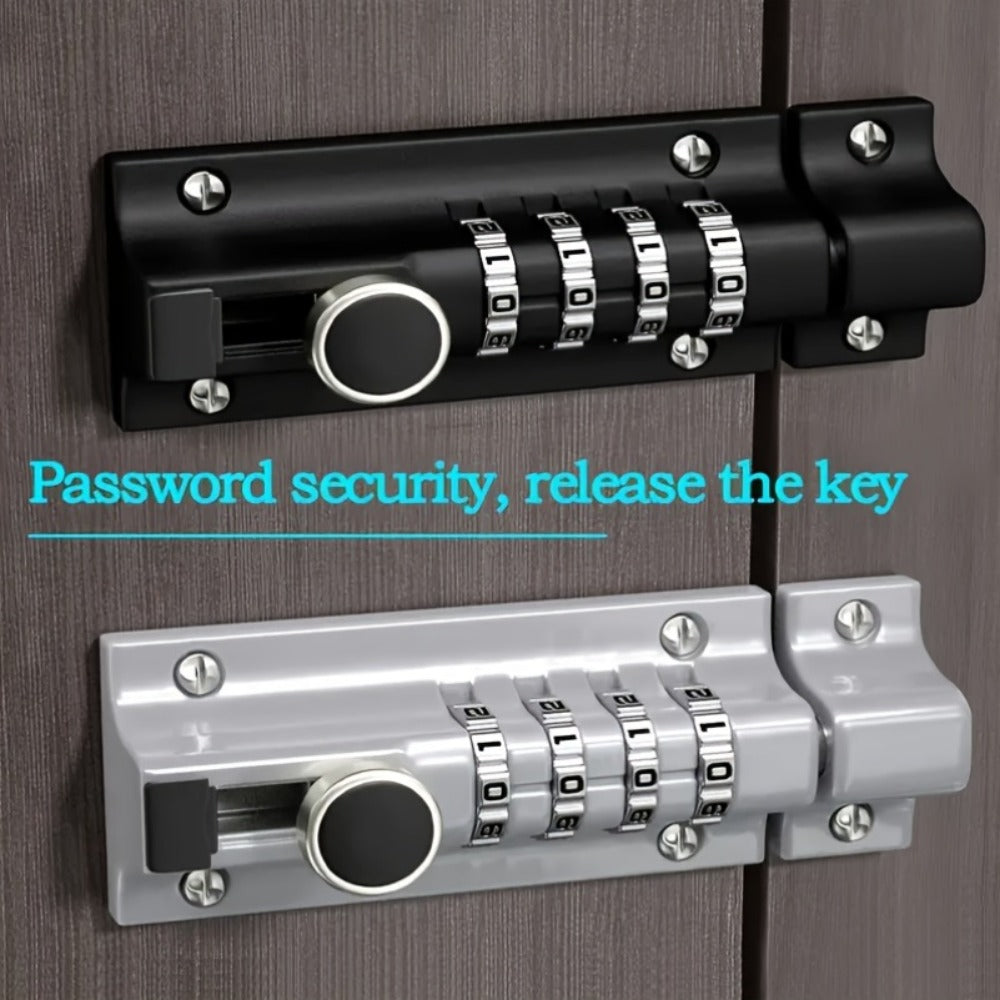 Combination Bolt Lock 4-Digit Heavy Duty Zinc Alloy Sliding Security Lock – Keyless Door Bolt with Screwdriver Set for Shed Gate Fence & Outdoor Doors, Black - product image 2