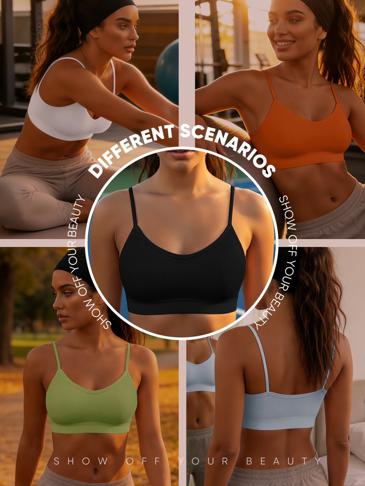 5pcs Women's Spaghetti Strap Seamless Bra Pack - High- Removable Pads, Soft Breathable Wire-Free Bras Suitable for Sports, Yoga, Gym & Casual Attire - product image 5