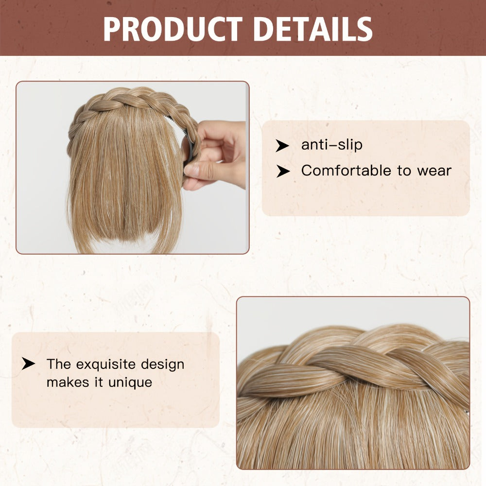 Headband Hair Extension with Bangs Synthetic — Women's Clip-On Fringe, 4 Colors: Black, Reddish Brown, Light Brown, Khaki, 4 Inch, Cosplay, Halloween & Party - product image 3