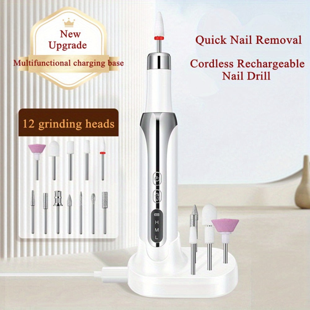 Electric Nail Drill Cordless USB Rechargeable 12 Bits Sanding Bands Manicure Pedicure Kit Low Noise Portable Pen Style Home Salon Beginner Professional Golden White - product image 12