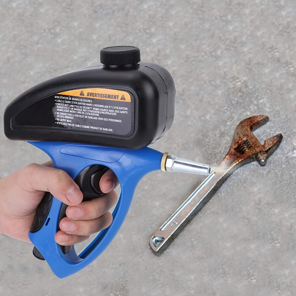 Sandblaster Gun for Air Compressor Pneumatic Abrasive Blasting – 90 PSI Max, 500ml Tank, Small Nozzle, for Metal Rust Removal, Glass Etching, Polishing & Auto Repair – Blue, Red &  - product image