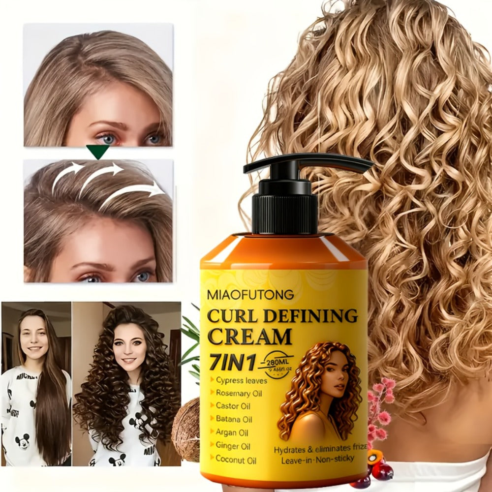 7-in-1 Botanical Curl Cream 280ml – Deep Moisture Curl Defining Cream with Argan, Rosemary, Castor & Coconut Oil, Anti-Frizz Long-Lasting Volume for Wavy Curly Coily Hair - product image 8