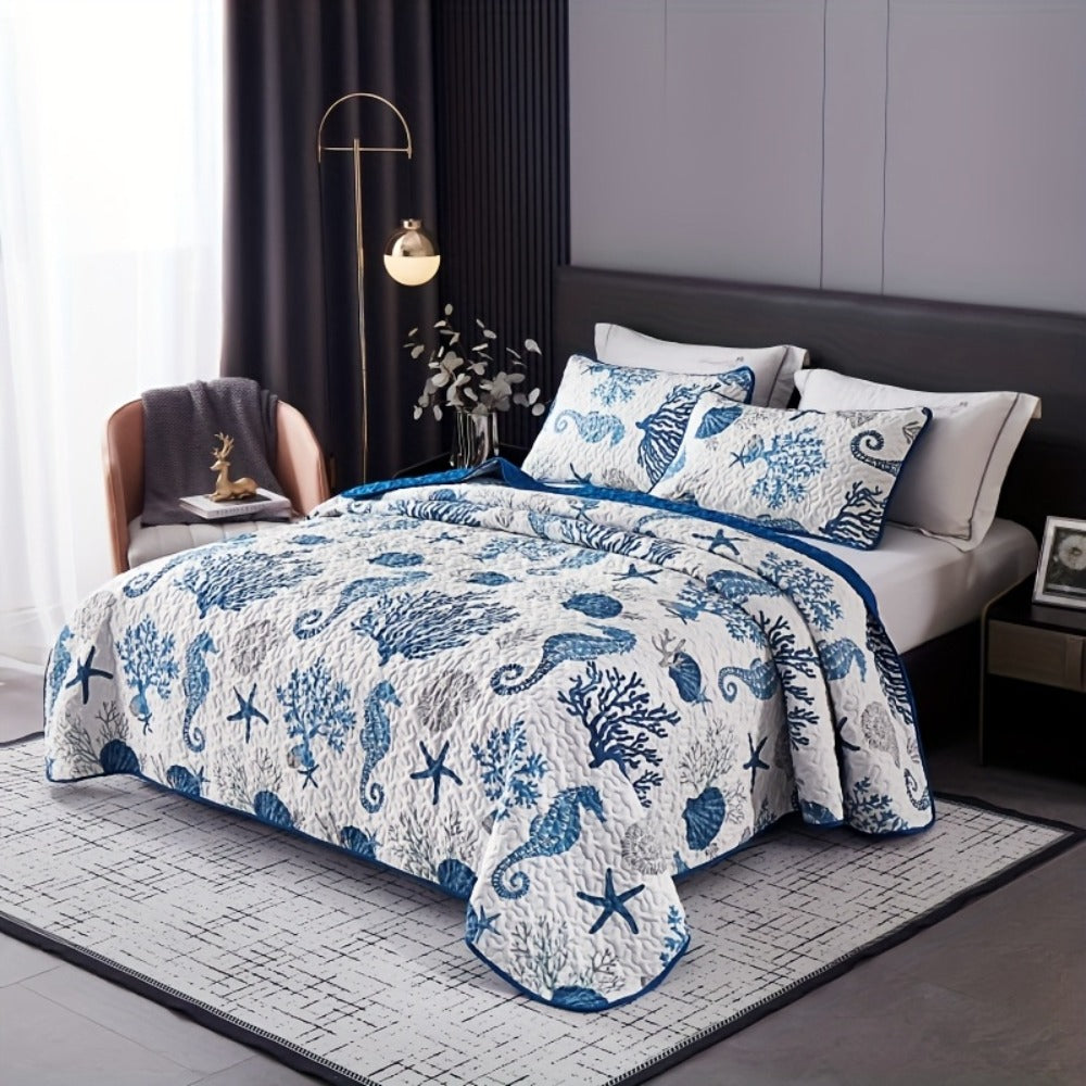 Duvet Cover Set 3 Piece Ocean Style Seahorse Coral Pattern Soft Breathable Microfiber Bedding Set with 2 Pillowcases Machine Washable All Season Comforter Cover for Bedroom Dorm Tw - product image 5