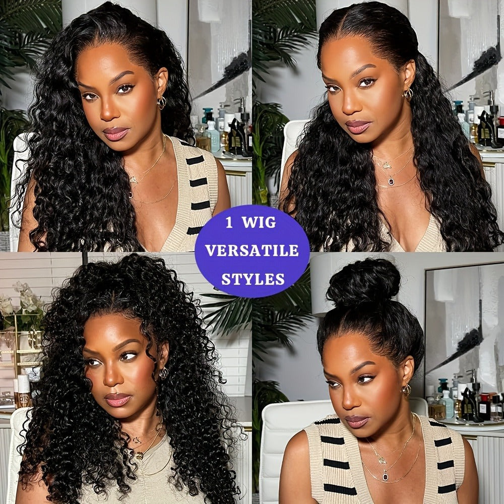 Curly Synthetic Lace Front Wig 13x4 Deep Part Loose Wavy Heat Resistant Glueless Pre Plucked 24 & 32 Inch Natural Black Highlight for Women Halloween Party Daily Wear - product image 4