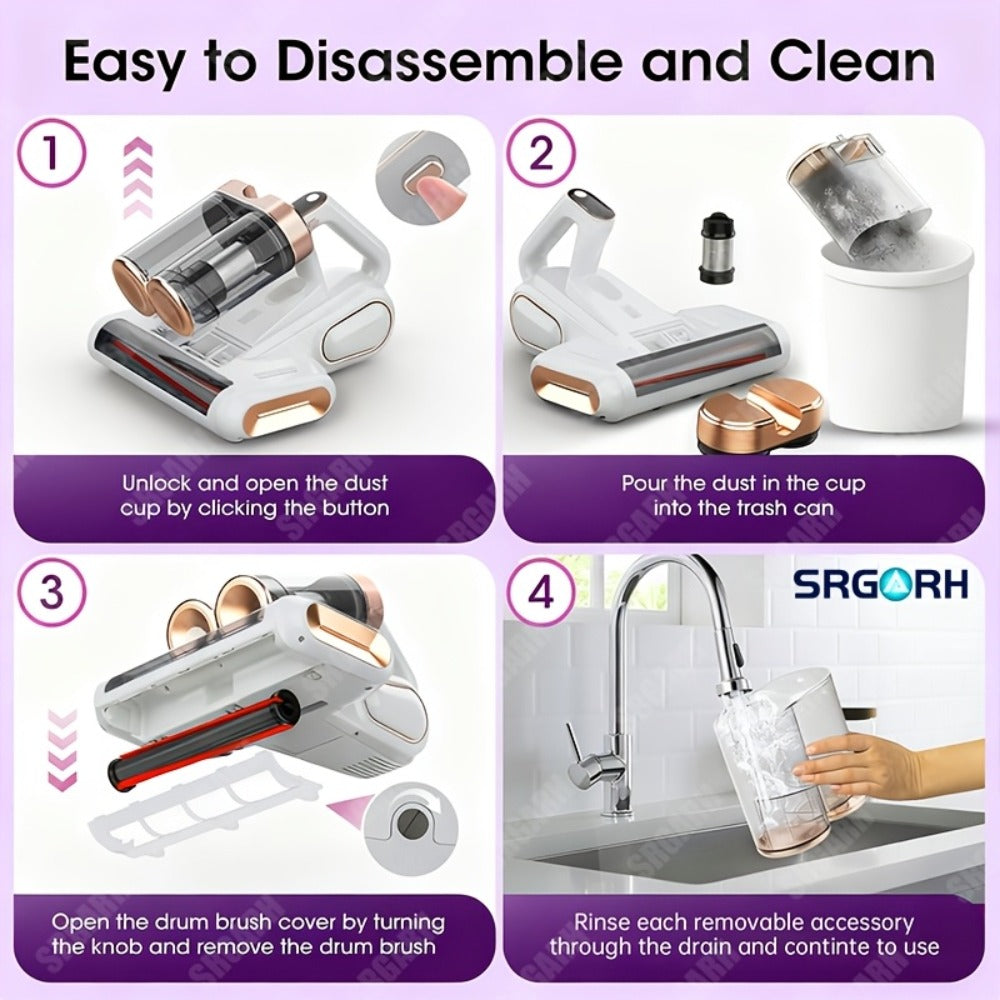 Cordless Mattress Vacuum Cleaner 16Kpa UV Light & 80000 RPM Sonic Technology, 3-Min Fast Charge Handheld Bed Vacuum for Mattress Sofa Carpet Dust Mites - product image 8