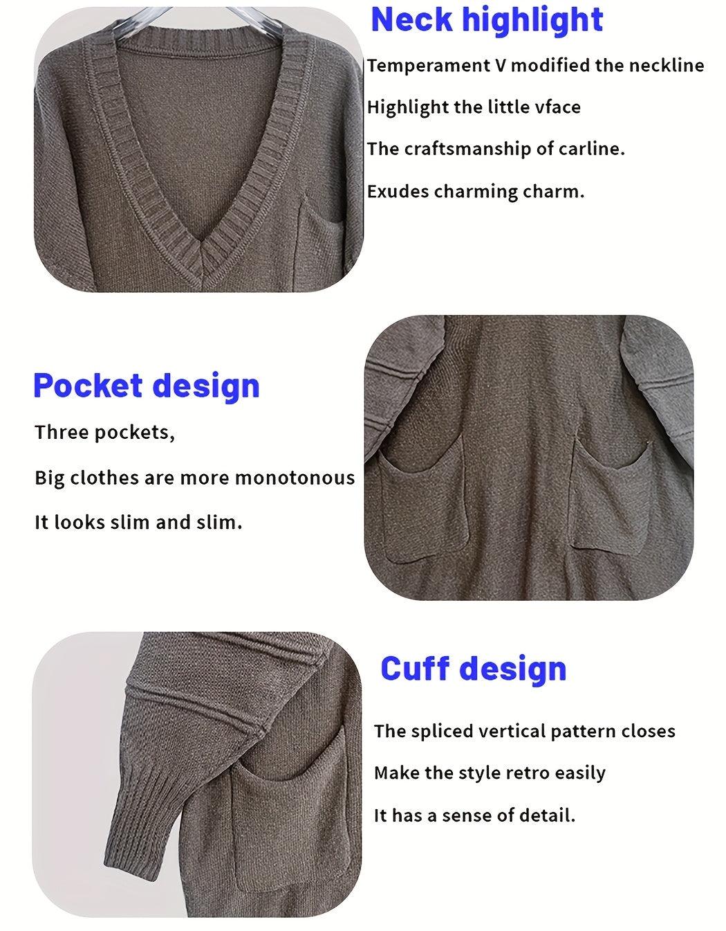 Plus Size, Women's Plus Size Oversized V-Neck Longline Sweater - Soft Machine-Washable Black Pullover for Fall Winter, Elegant Loose Fit Casual Chic Wardrobe - product image 15